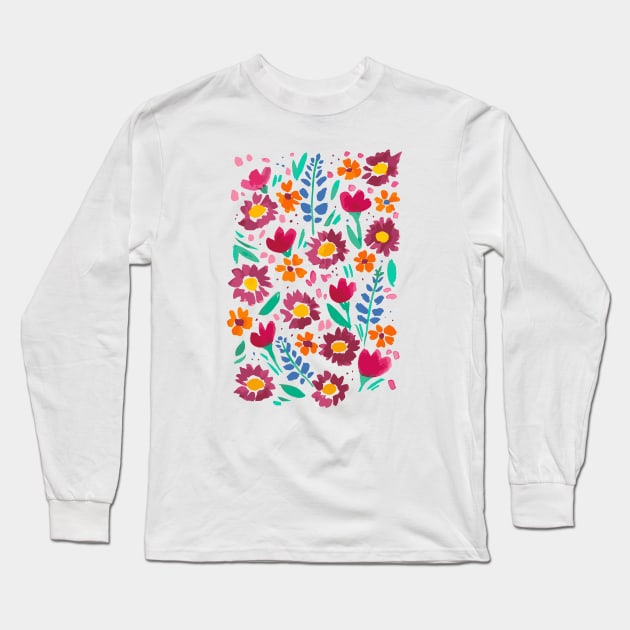 Rainbow Wildflowers Long Sleeve T-Shirt by KelleyDillon